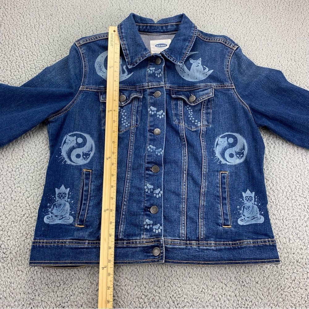 Old Navy Custom Upcycled Denim Jacket Yin-Yang Cats Boho Women's | Size: L - Picture 6 of 13